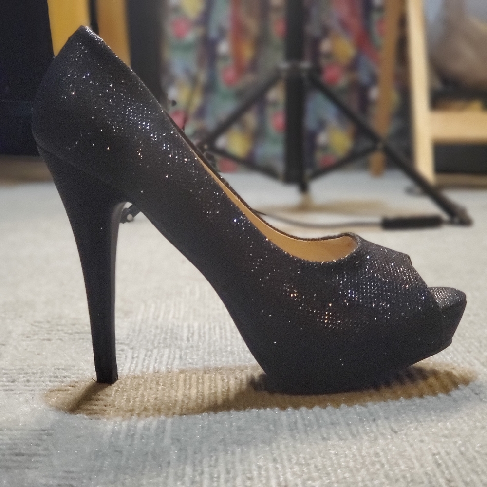 Wet Seal Sparkly Peep Toe Pumps